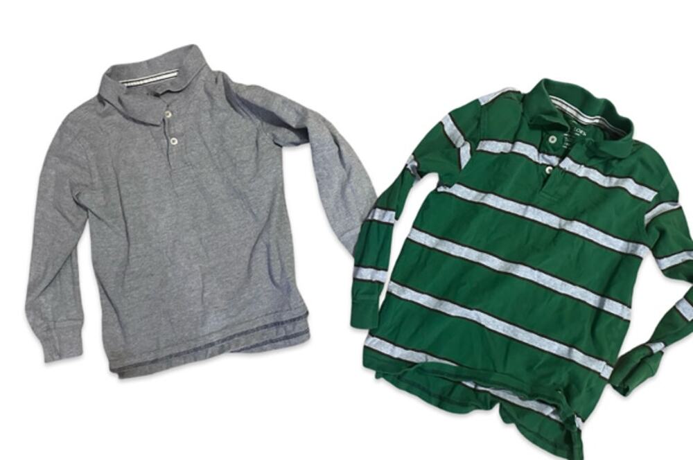 Faded Glory Polo Shirts Lot 2 Size M 8 Gray Green Stripe Long Sleeve